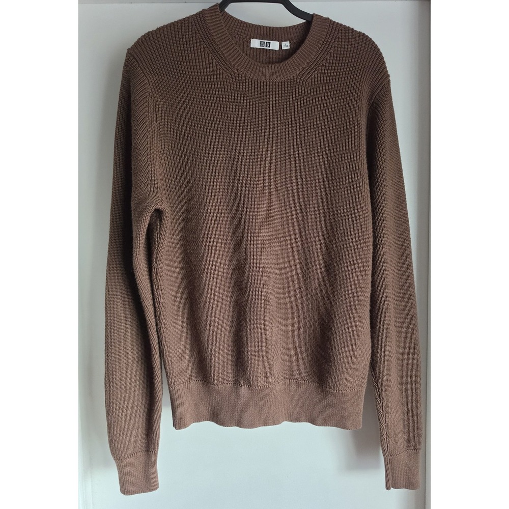 Uniqlo U Crew Neck Sweater Size L Brown Solid Wool Blend Casual Pullover Top
